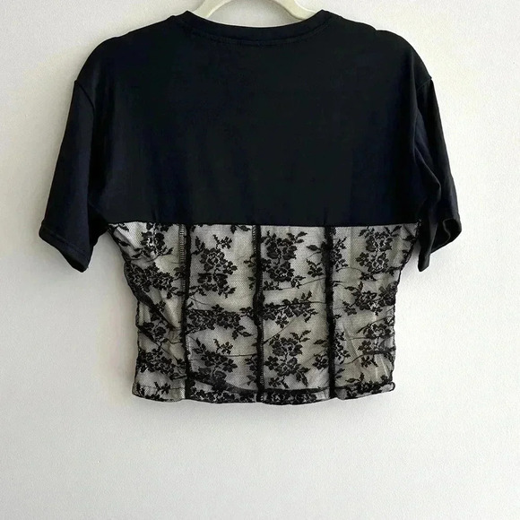 Black Lace Sweetheart Ruched Top, Women’s Floral Lace Overlay Blouse, Size Small - Picture 9 of 15